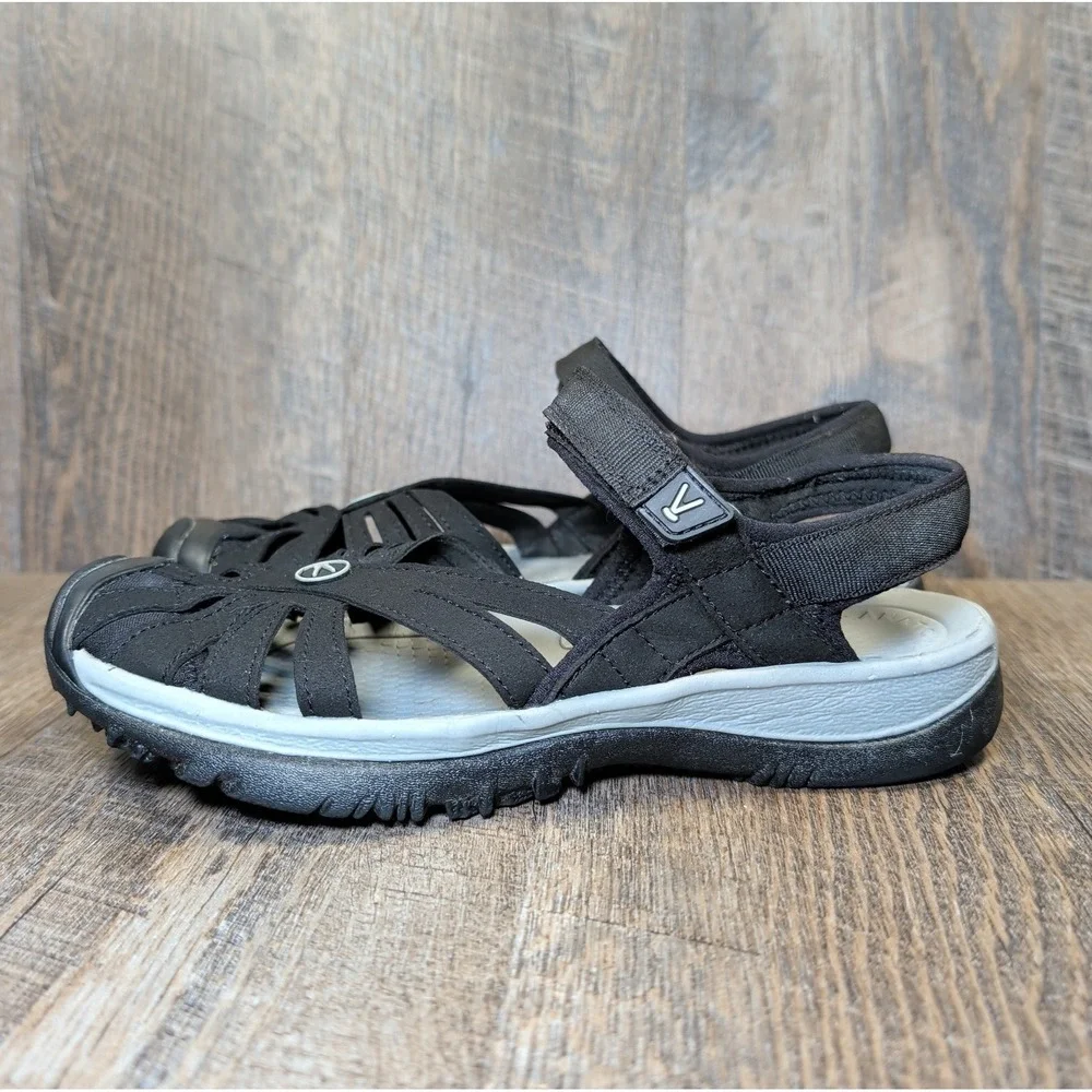 Keen Rose Sandals Womens Size 7 Black Adjustable Hook & Loop Strap Comfort